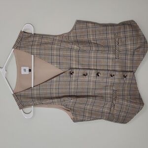 CAbi Beige Plaid Buttoned Vest
